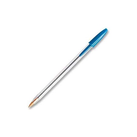 Bic Bic Cristal Ballpoint Stick Pen, Medium, Clear Barrel, Blue Ink, Dozen MS11BE